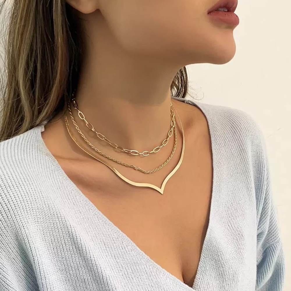🆕 Gold Geometric Chain Necklace Set of 3